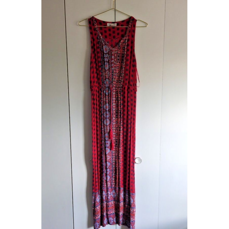 Pink Rose Womens Med Dress Multicolor Red Midi Rayon Sleeveless